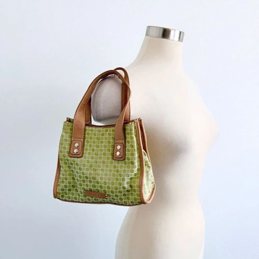Y2K Nine & Co Jacquard Baguette Womens Purse Shoulder Bag Green Brown